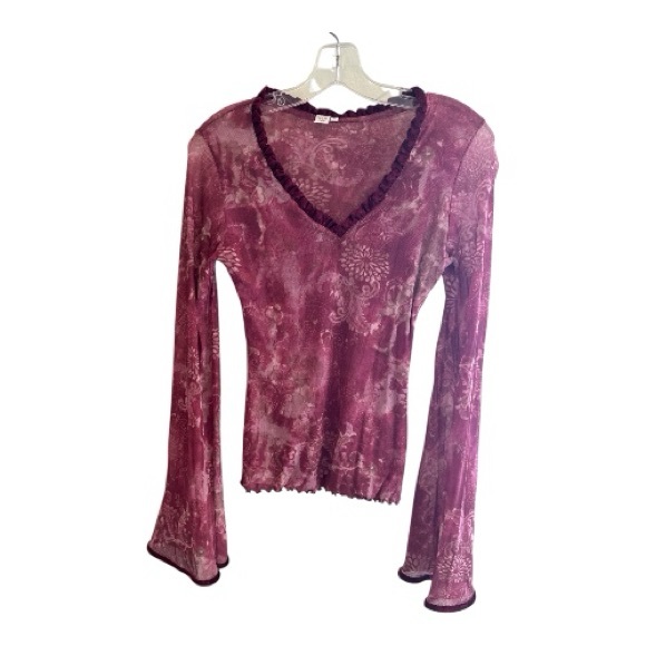 Sweet Pea Burgundy Floral V-Neck Blouse - Picture 1 of 12